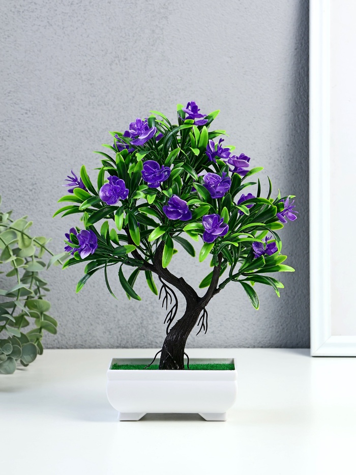 Бонсай в горшке «Деревце с тонкими листьями и цветами», 10×24 см, МИКС