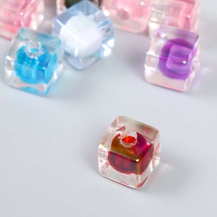 Бусина акрил с несквозным отверстием «Кубик - внутри», 1.2×1.2×1.2 см, МИКС
