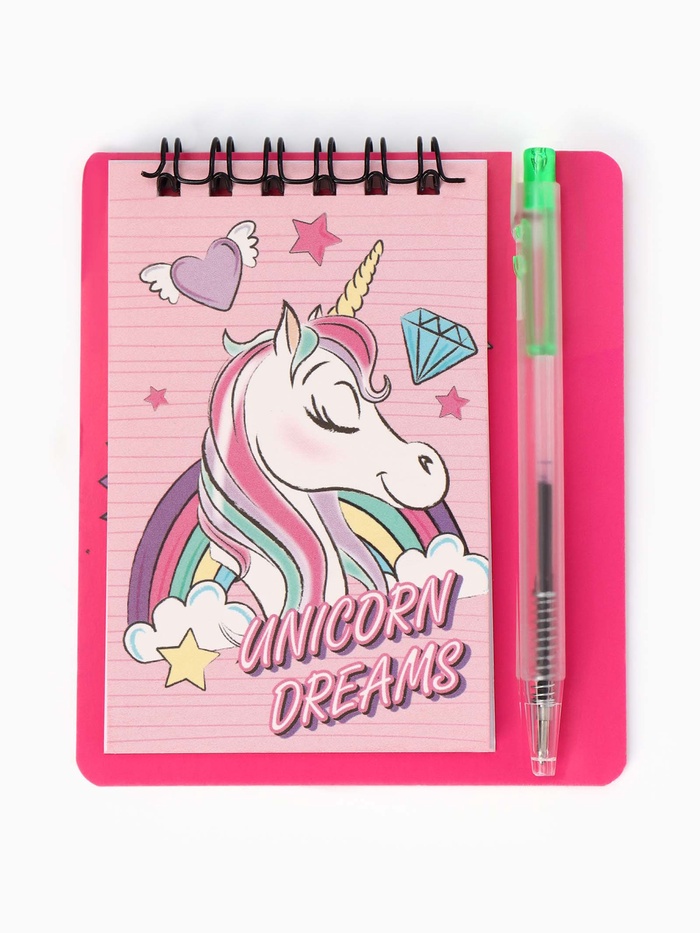 Блокнот А7 и мини ручка, Минни Маус и единорог