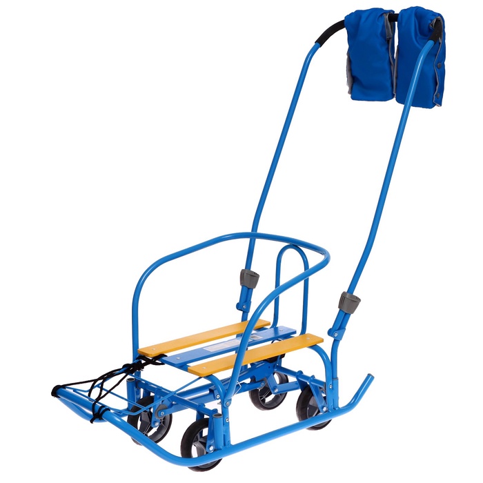 Санки детские с колёсами Nika Kids «Ветерок 7 универсал», с ручкой, с рукавичками, голубые