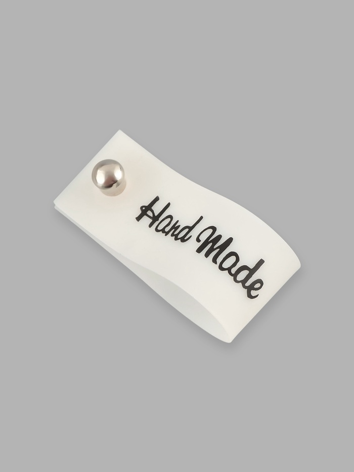 Бирка с кнопкой Hand made, 8×1.5 см, 10 шт., белая, чёрная