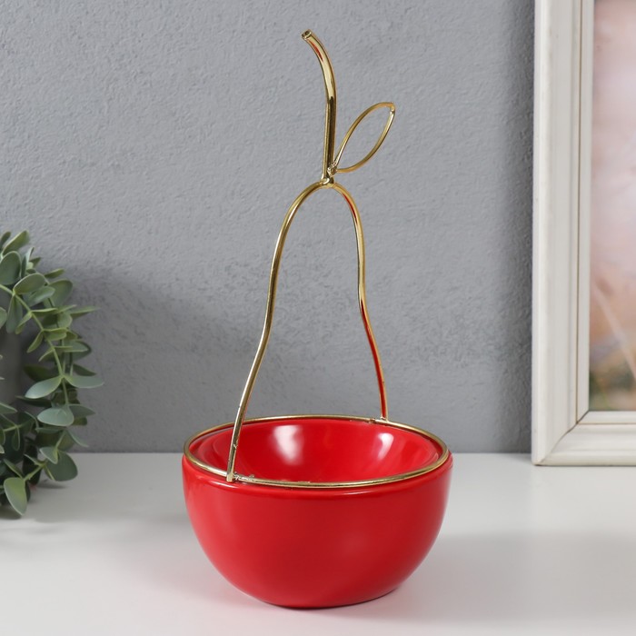 Подставка для мелочей «Груша», керамика, металл, красная с золотом, 13×13×25.5 см