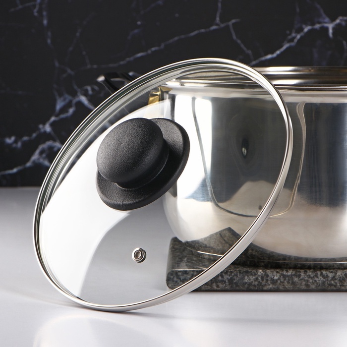 Крышка для сковороды и кастрюли Доляна, d=20 см, нержавеющий обод, пластиковая ручка, стекло, прозрачная