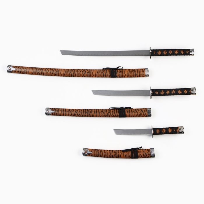 Макет оружия «Сувенирные катаны на подставке 3в1. Тайго», подарочный набор, 47 см; 79 см; 105 см, ножны под тигра