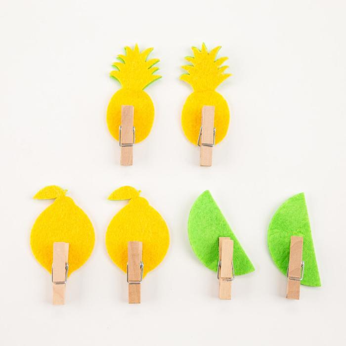 Набор декоративных прищепок «Фрукты» 6 шт., фетр/дерево