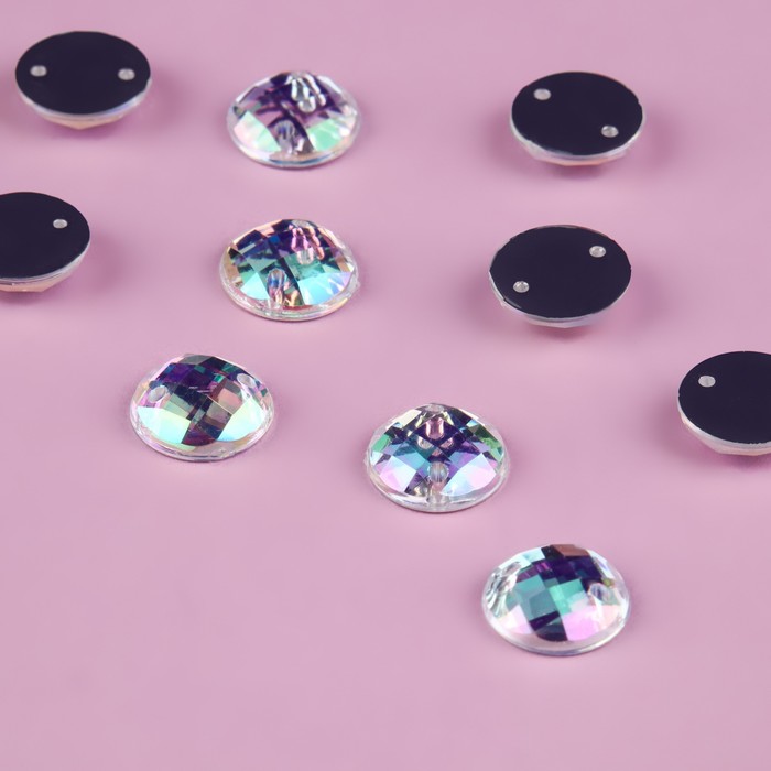 Стразы пришивные «Шатон», круглые, из органического стекла, с голографией, d=10 мм, 50 шт.