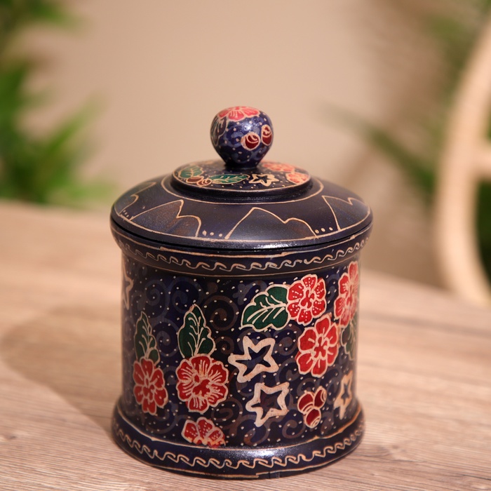 Баночка с крышкой деревянная, 12×12×15 см, батик