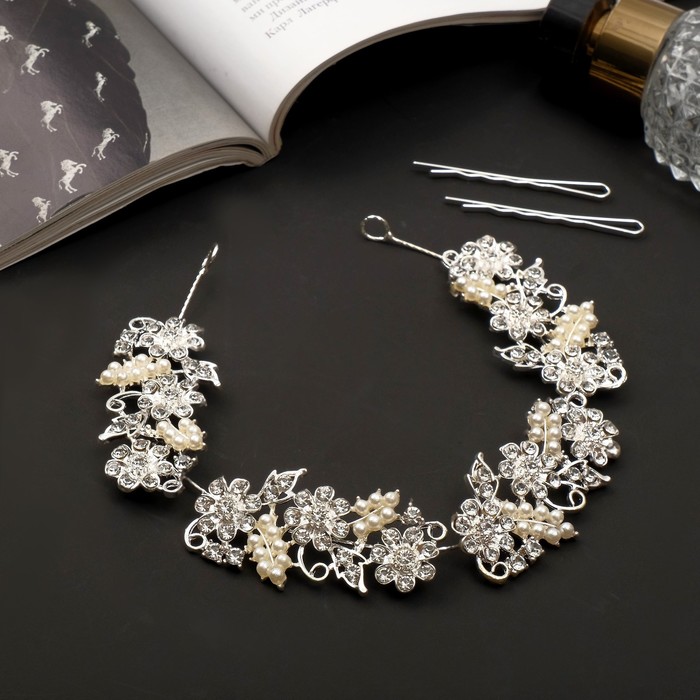 Аксессуар для волос «Альба», ромашка, 23.5×2.5 см, серебристо-белый