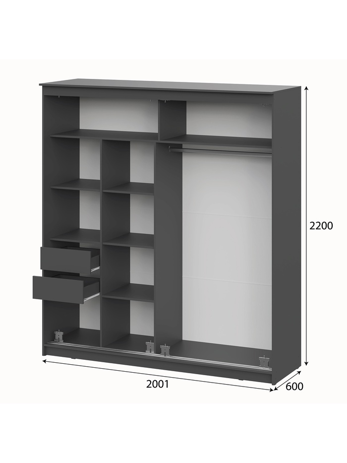 Шкаф – купе «Лайт» №25, 2001×600×2200 мм, цвет графит
