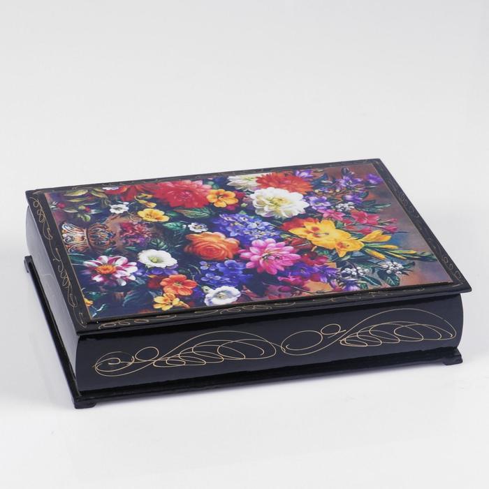 Шкатулка для украшений «Букет в вазе», 16×22 см, лаковая миниатюра, МИКС