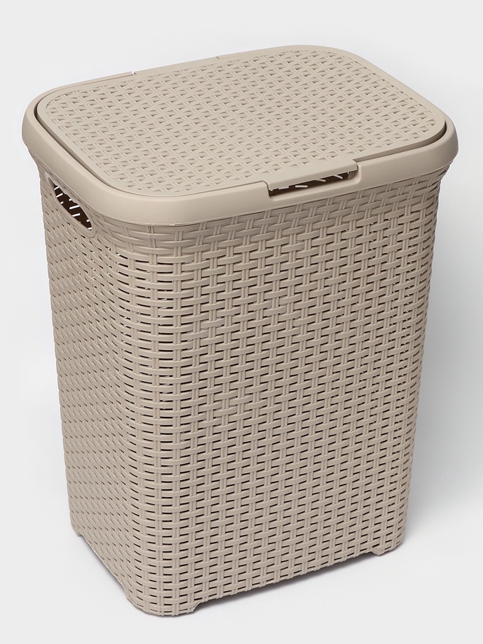 Корзина бельевая «Ротанг», 60 л, 34.6×44.5×56 см, с крышкой, латте