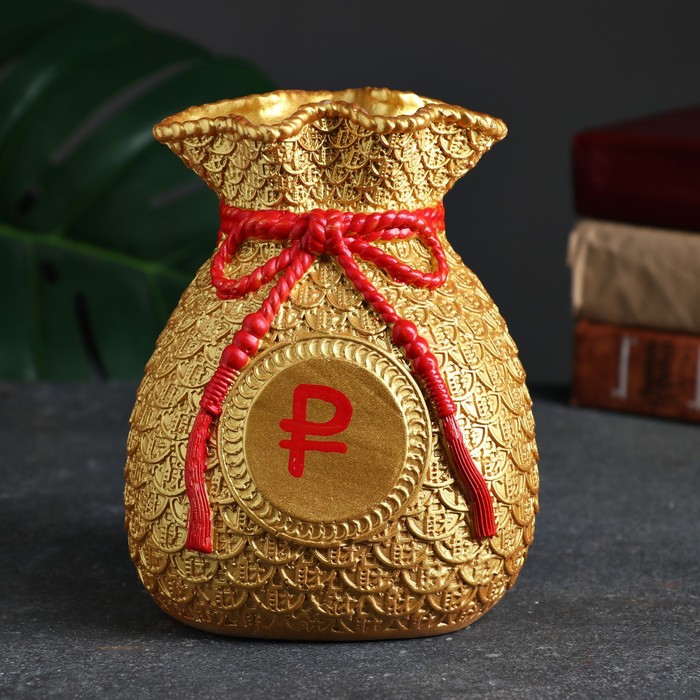Копилка для денег «Мешок денег», гипс, рубль красный, золото, 15 см