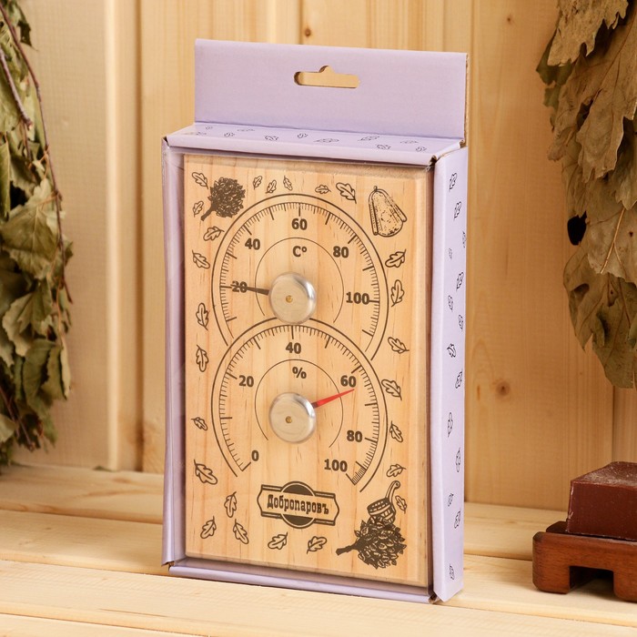 Термометр - гигрометр для бани и сауны «С лёгким паром», деревянный, «Добропаровъ»