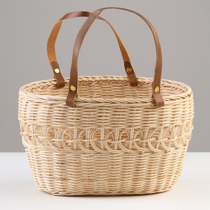 Корзина плетёная для хранения «Кори», 27×19×15 см, ручка h=16 см, ротанг, бежевая