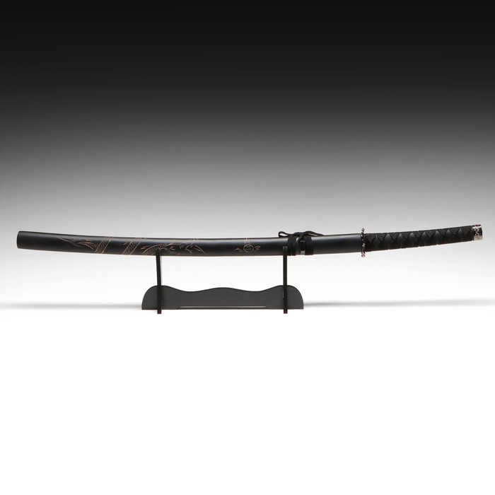 Макет оружия «Сувенирная катана на подставке», чёрные ножны с резным драконом, 100 см, рукоять МИКС