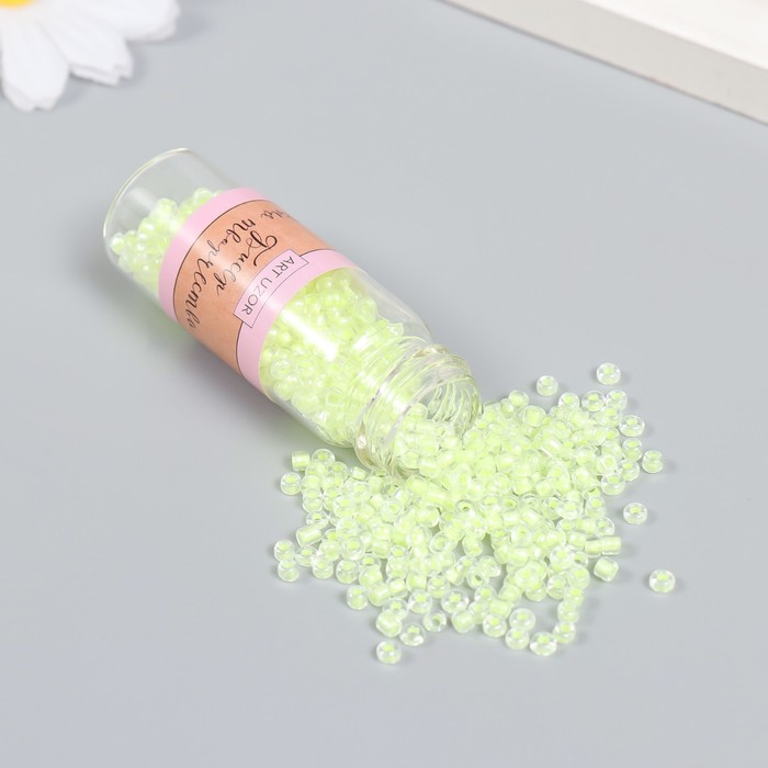 Бисер 8/0 в бутылочке «Полупрозрачный с цветной серединой. Лён», светится под УФ 20 г, 6×2×2 см