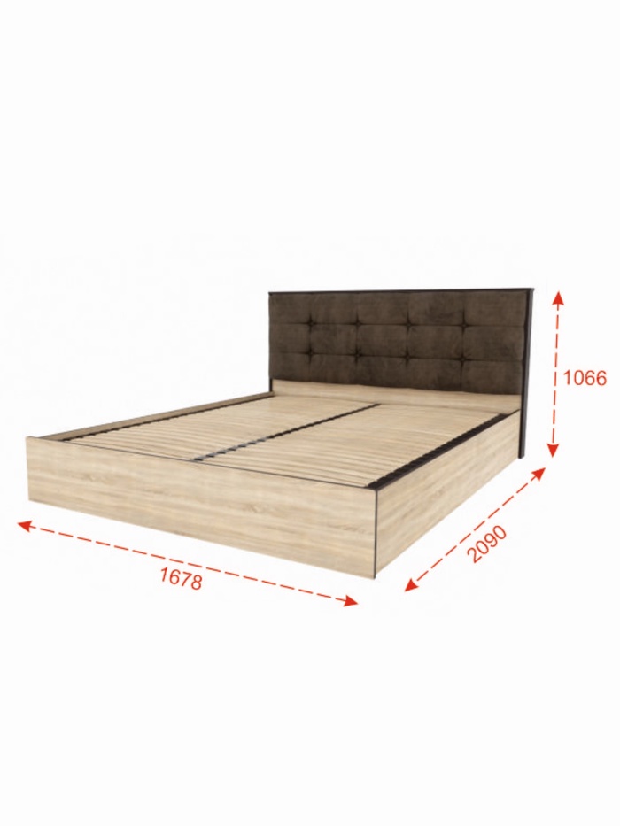 Кровать двуспальная «Лирика», с ортопедическим основанием, 1678×2090×1066 мм, цвет дуб сонома/венге