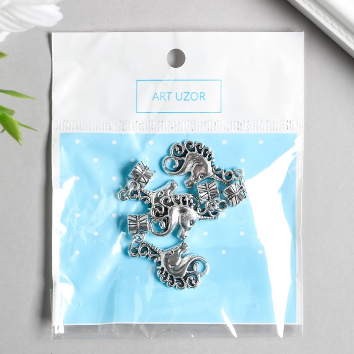 Бейл с подвеской металл для творчества «Голова единорога», серебро, 3.6 см