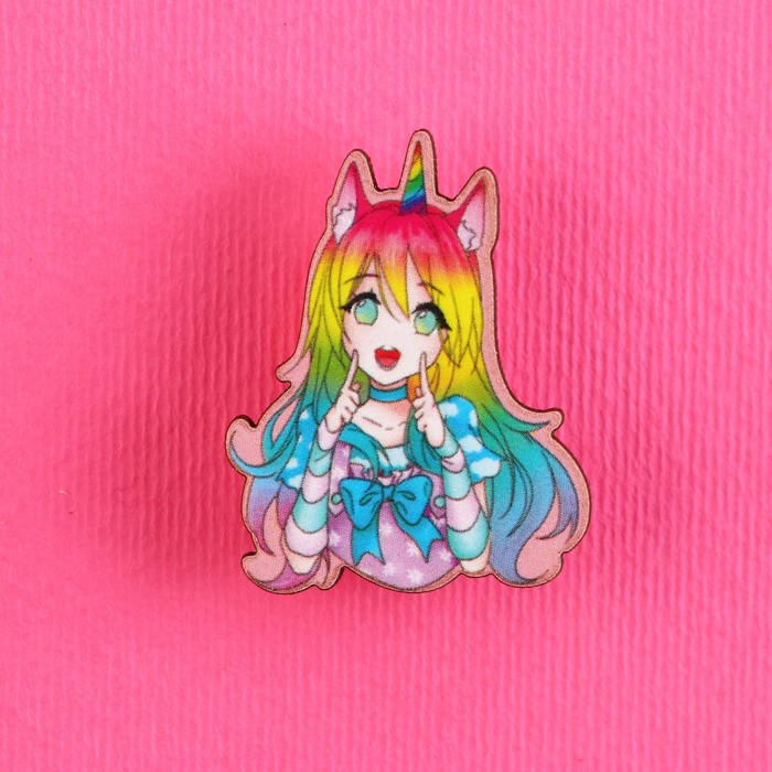 Значок деревянный «Девочка единорог», аниме, 2.6×3.3 см