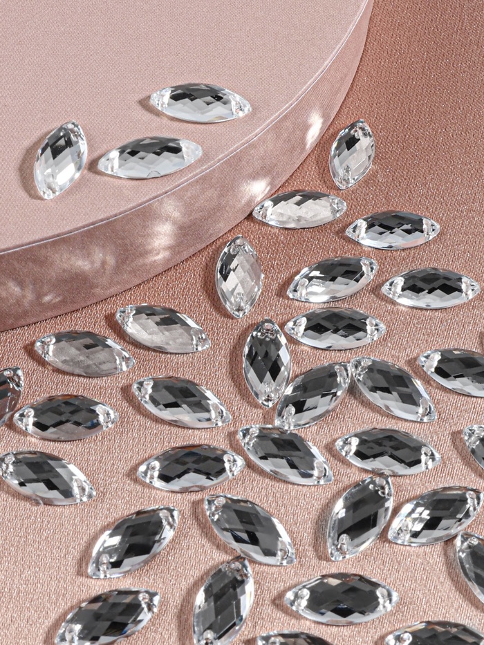 Стразы пришивные «Лепесток», лодочка, из органического стекла, 7×15 мм, 50 шт., белые