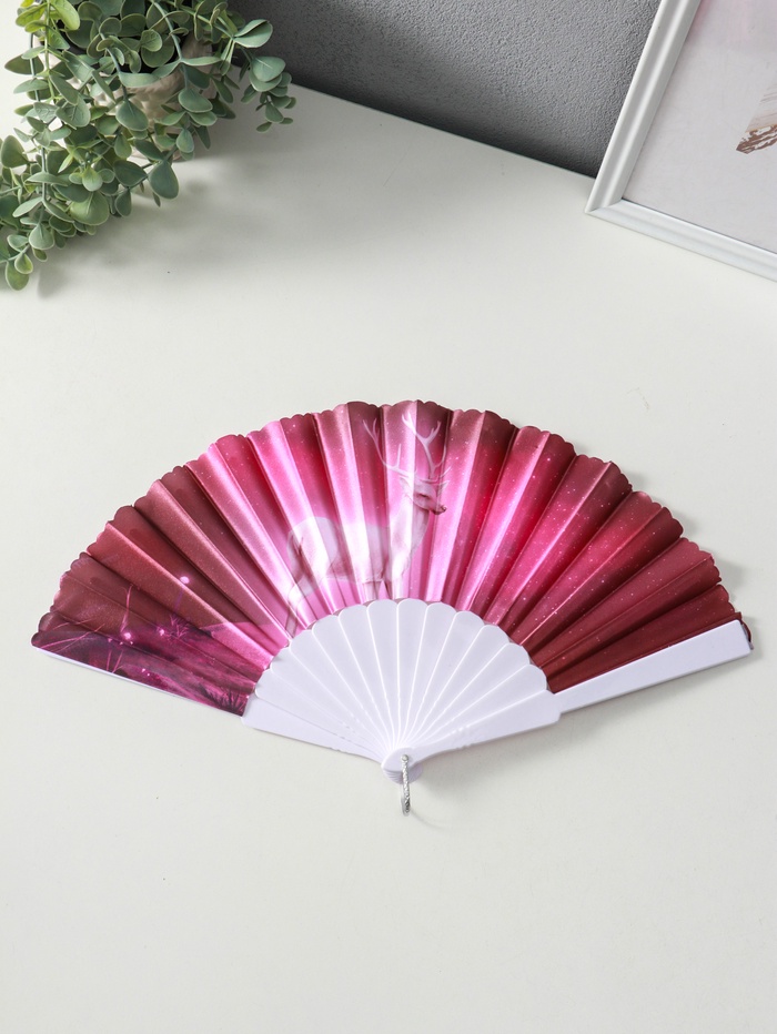 Веер складной «Олени», широкие лопасти, 23 см, МИКС