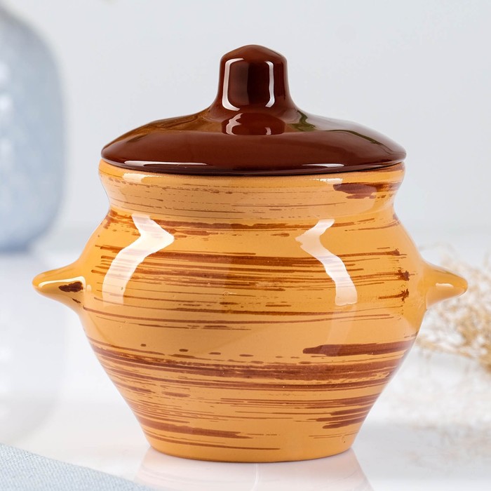 Горшки для запекания Борисовская керамика «Тигровая», 500 мл, набор 6 шт., оранжевые