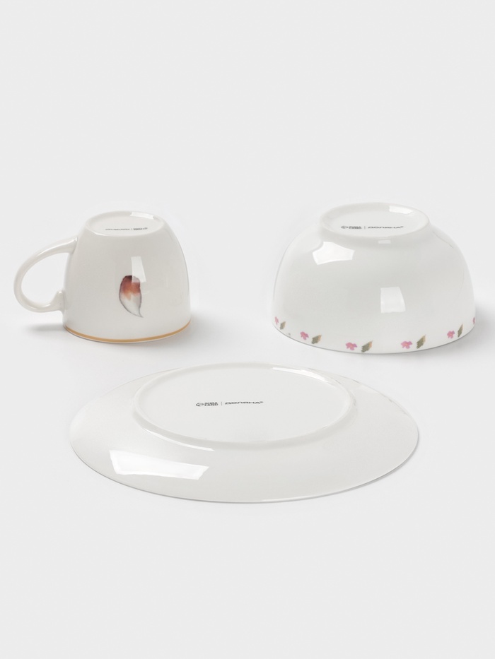 Набор детской посуды Доляна «Лисенок», 3 предмета: кружка 200 мл, миска 600 мл, тарелка d=20.5 см, фарфор, оранжевый