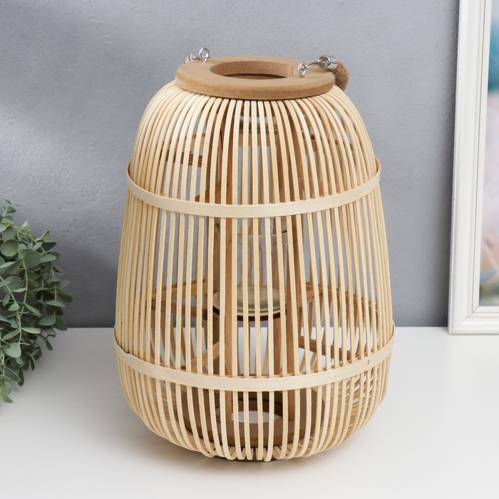 Деревянный подсвечник - фонарь на 1 свечу «Клетка», 37×30×30 см