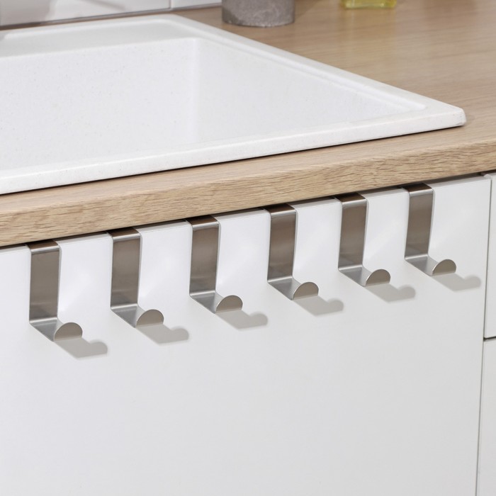 Крючки на дверь металлические Доляна «Минимализм», 6 шт., серебристые