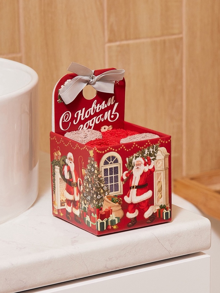 Набор махровых полотенец Этель «Санта» 30×30 см-4 шт., хл 340 г/м²