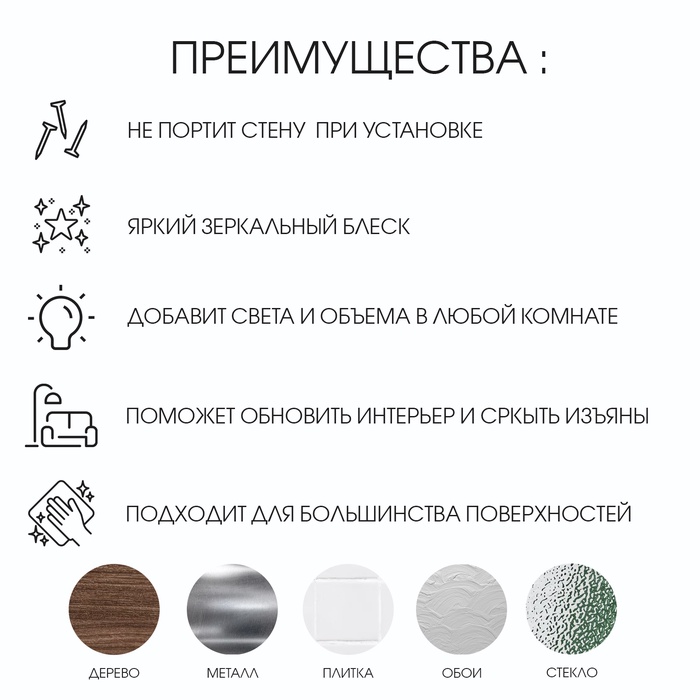 Зеркало настенное «Кирпичики», на клеевой основе, акриловое, 18 шт., 15×6 см
