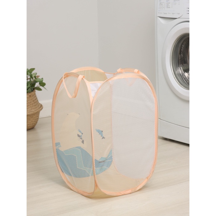 Корзина - сетка складная Доляна «Северный мишка», 32×32×52 см, бежевая