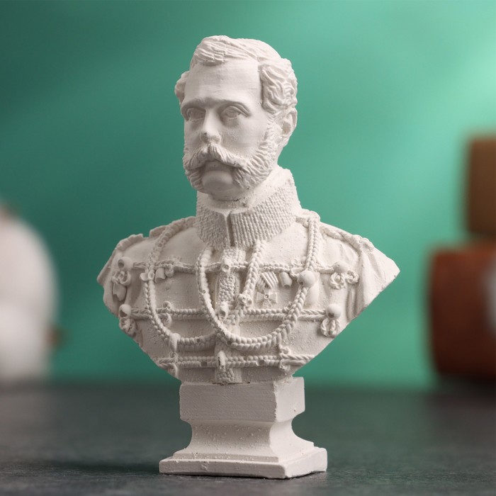 Бюст «Александр II Император», фигурка гипс, белый, 4.5×2×6 см