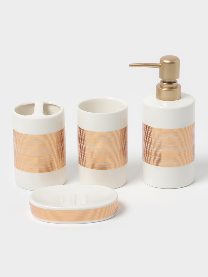 Аксессуары для ванной «Адажио», 4 предмета, мыльница, дозатор для мыла 450 мл, 2 стакана, белые