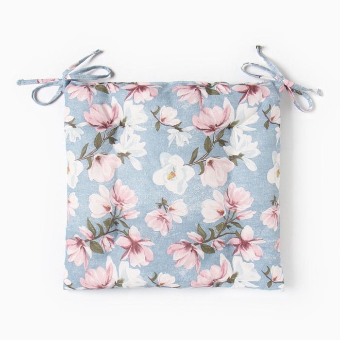 Подушка на стул «Доляна. Магнолия», 42×42×7 см, голубая