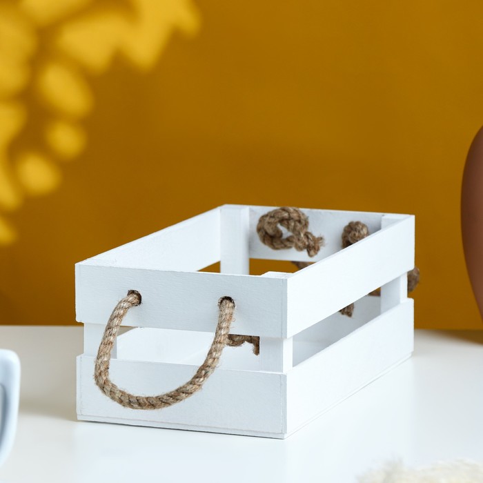 Кашпо для цветов «Двушка лайт», 24.5×13.5×9 см, деревянное, ручка - верёвка, белое