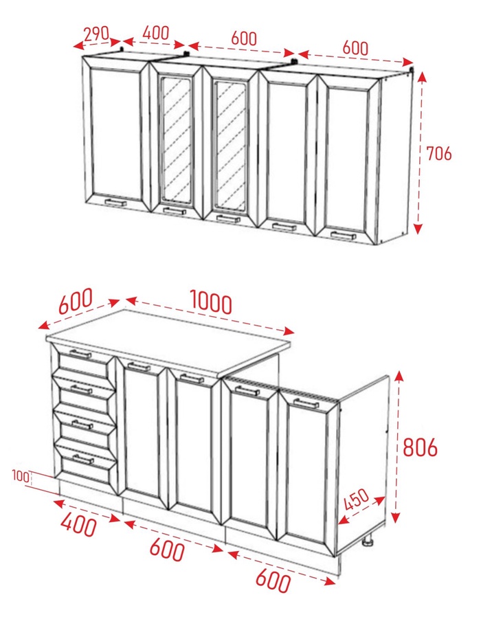 Кухня прямая «Агава», 1600×600 мм, цвет акация белая/аква