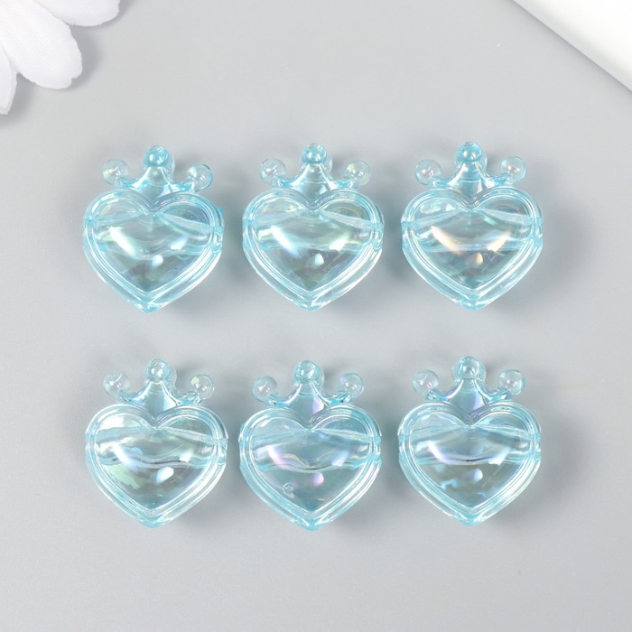 Бусина для рукоделия и плетения «Арт Узор. Сердечко с короной голубое», пластик, 2.1×1.4×2.5 см