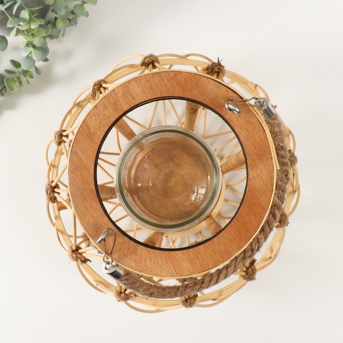 Деревянный подсвечник - фонарь на 1 свечу «Лоза с узелками», натуральный, 16×33×35 см