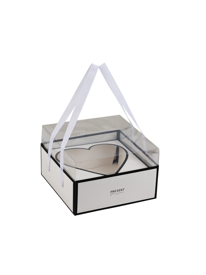 Коробка для цветов с фигурным вкладышем и пластиковой крышкой Present, 23.5×23.5×15 см