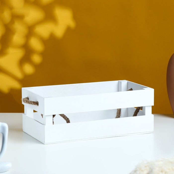 Кашпо для цветов «Двушка лайт», 24.5×13.5×9 см, деревянное, ручка - верёвка, белое