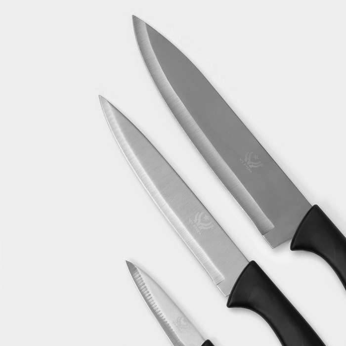 Набор кухонных ножей «Энеолит», 3 предмета, лезвие 8.5 см, 17 см, 20 см, чёрный