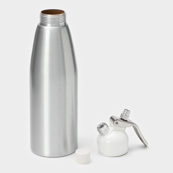 Сифон для взбивания сливок и газировки KONFINETTA, 1 л, 3 насадки, алюминий, серебристый