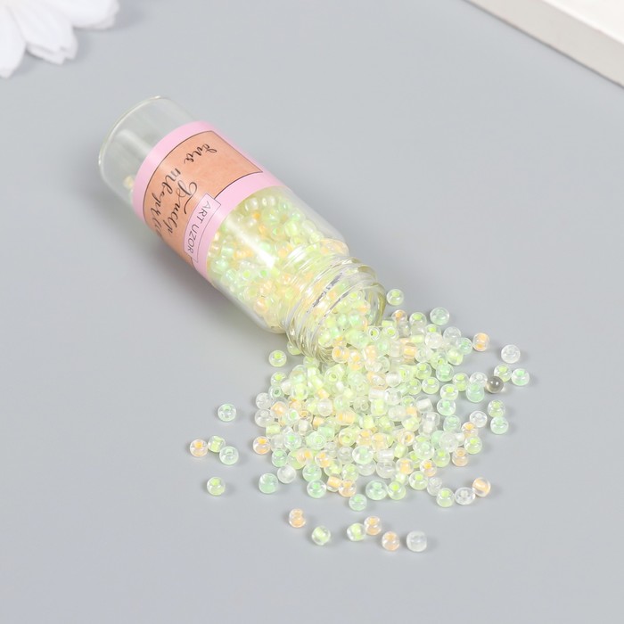 Бисер 8/0 в бутылочке «Полупрозрачный с цветной серединой. Весна», светится под УФ 20 г, 6×2×2 см