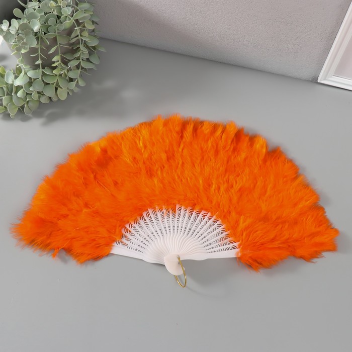 Веер складной «Оранжевый», пластик, перо, h=26 см, 25 лопастей, 3×50×26 см