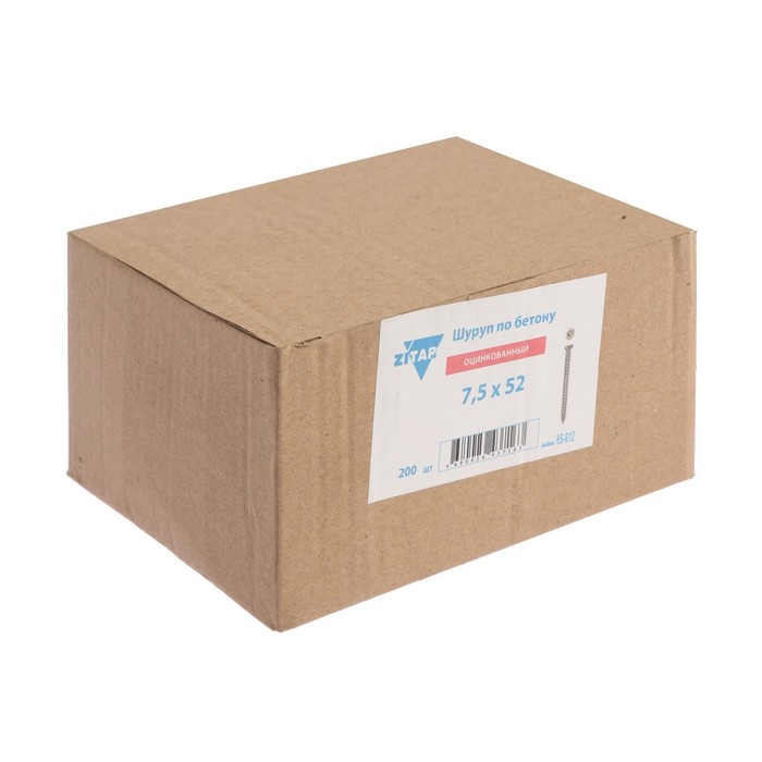 Шуруп-саморез ЛОМ, по бетону, оцинкованный, 7.5×52 мм, 200 шт.