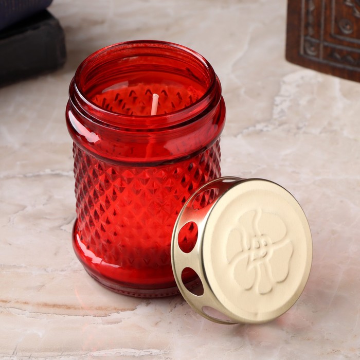 Поминальная свеча парафиновая в стеклянном подсвечнике «Лампада цилиндр», 11×7 см, красная