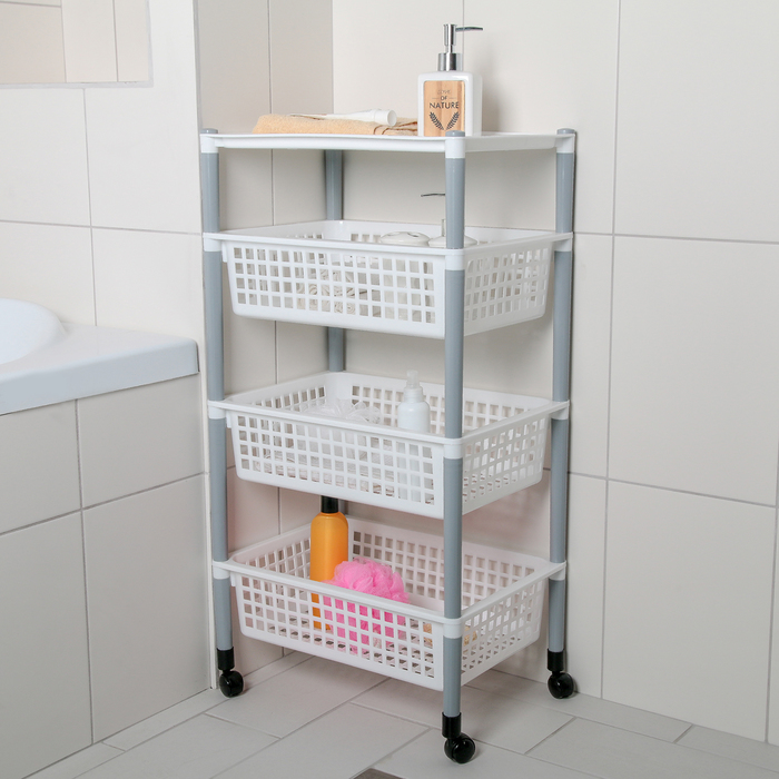 Этажерка напольная на колесиках 4-х секционная, МИКС