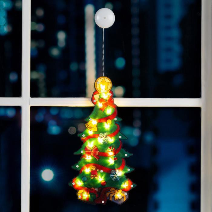 Светодиодная фигура на присоске «Ёлка» 24×45 см, пластик, батарейки АААх3 (не в комплекте), свечение тёплое белое