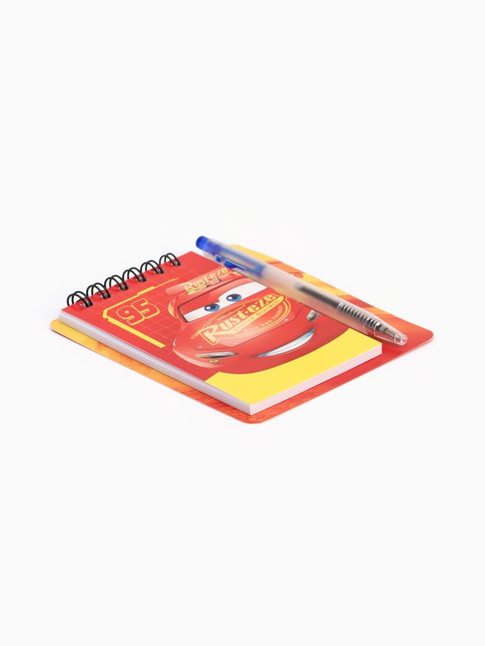 Блокнот А7 и мини ручка, Тачки